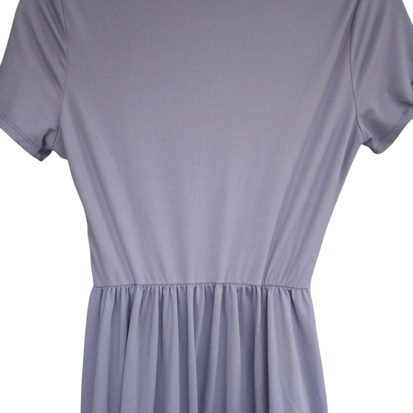 Woman's Lavender Purple shoes sleeve faux wrap midi vneck dress with pockets - Picture 5 of 8
